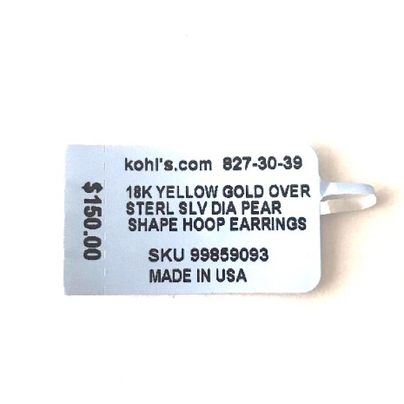 Diamond Accent Pear Hoop Earrings NWT! 18k OS - Picture 6 of 7